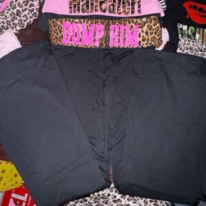Y2K LEOPARD PINK GLITTER PRINT FOLDOVER LOW RISE YOGA FLARE PANTS
